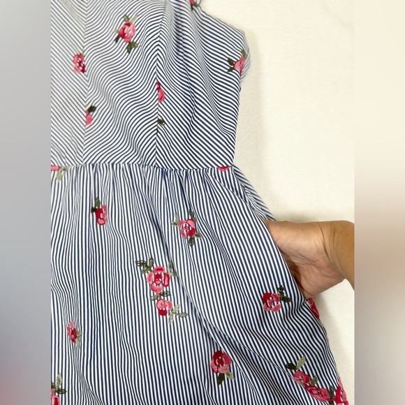 EVERLY Floral Spaghetti Strap Striped Mini Sundress M Coquette Girl Cottagecore - Picture 8 of 14